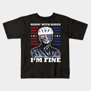 Bicycle Fall trap America Flag Sunglasses Ridin' with Biden I'm Fine Kids T-Shirt